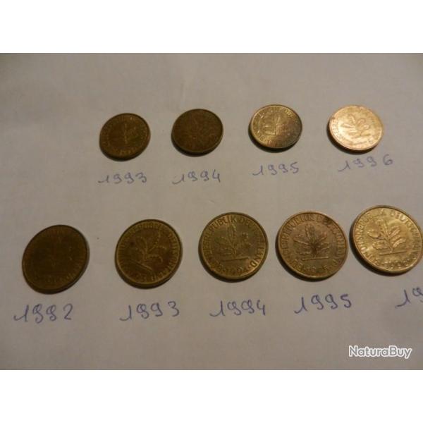 lot de 9 pices de monnaie allemandes 5 et 10 Pfennig