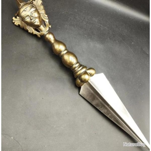 Grande dague phurba du Tibet couteau rituel tibtain en bronze