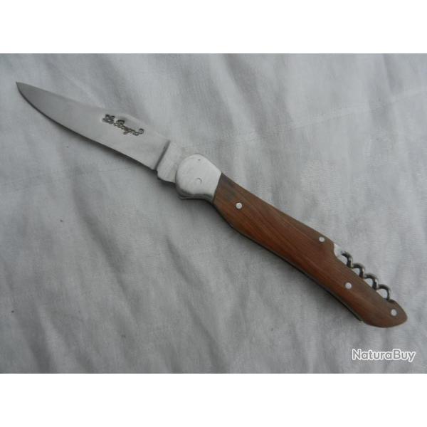 couteau canif de poche avec tire bouchon - manche teck - Le Bougna