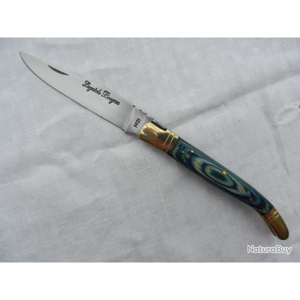 couteau laguiole bougna manche bois parkris bleu - longueur 19 cm.