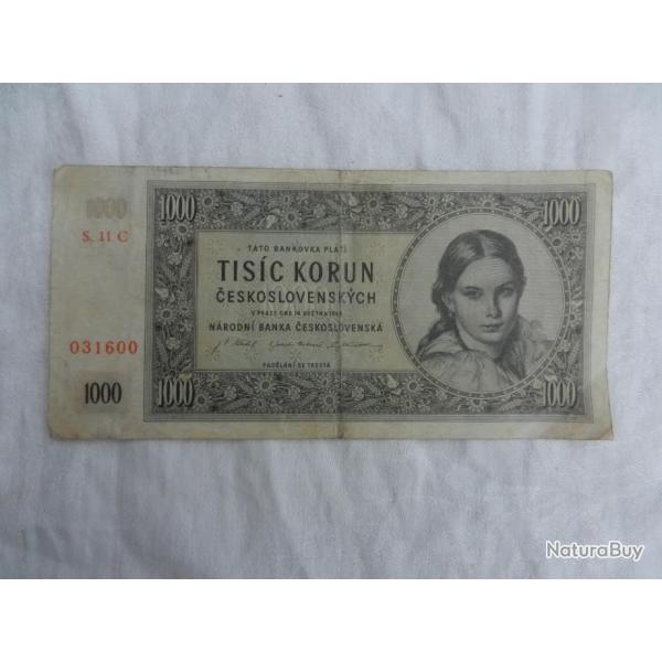 billet banque Tchcoslovaquie 1945 - 1000 tisic korun