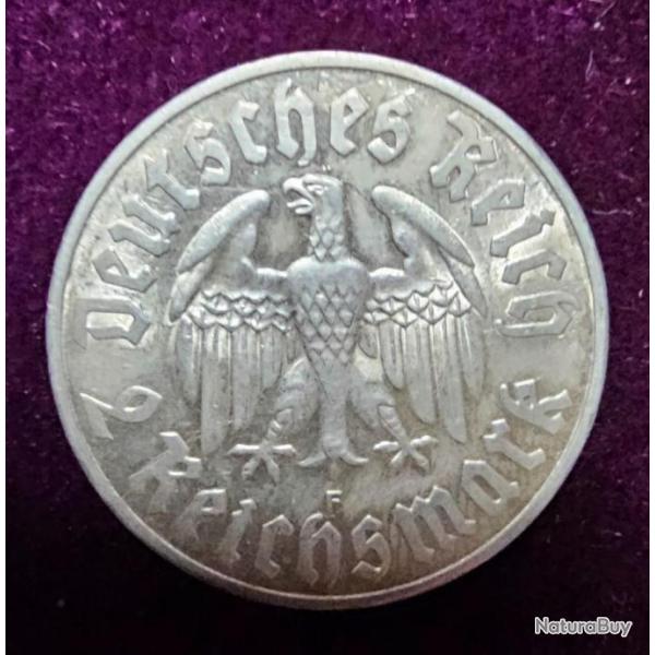 Monnaie Allemagne: 2 reichmark Martin Luther, 1933 - F, Stuttgart, Argent.