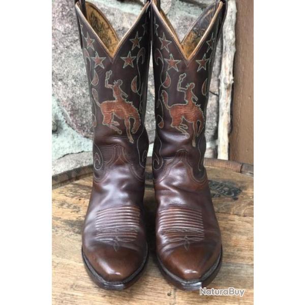 Vintage Lucchese Classic Cowboy Boots Women's Brown Bucking Bronc Handmade 8.5