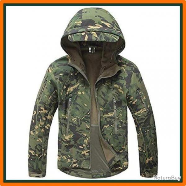 Veste coupe vent avec capuche double en molleton -  Impermable - Green CP -Chaud et confortable