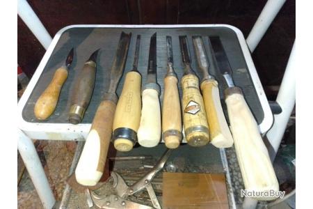 Lot outils sculpture bois pro ancien coupe rasoir ciseaux bédanes gouge  couteau mob Peugeot - Outils d'armurier (fraises, alésoirs, jauges, etc)  (11116277)