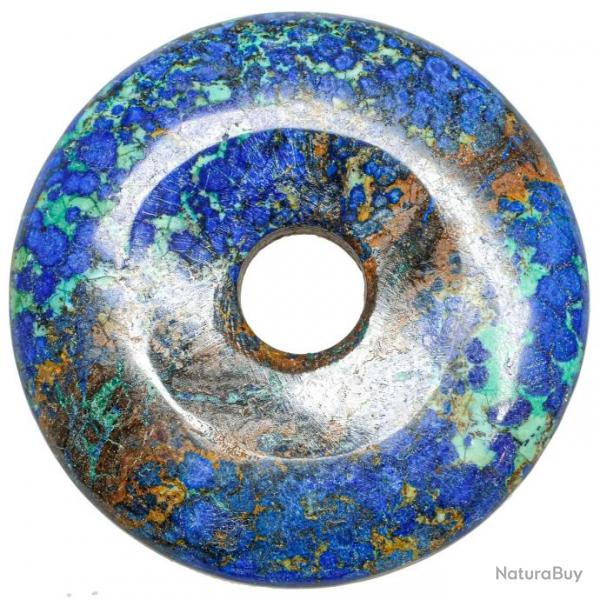 Donut Pi Chinois en azurite malachite pour pendentif 3.8  4.2 cm