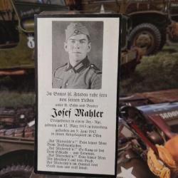 Avis de décès d'un soldat allemand mort dans un hôpital militaire en 1942