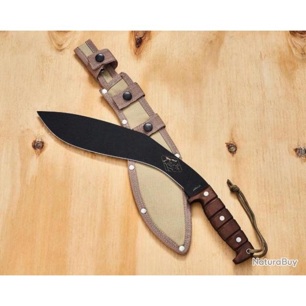 Couteau Kukkri ESEE Expat Jaraca Kukri Lame Carbone 1075 Black Manche Noyer Etui Salavador ESKUKRI