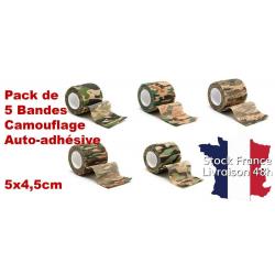 Pack de 5 bandes camouflage auto adhésive 5x4,5cm camouflage - Livraison rapide depuis la France