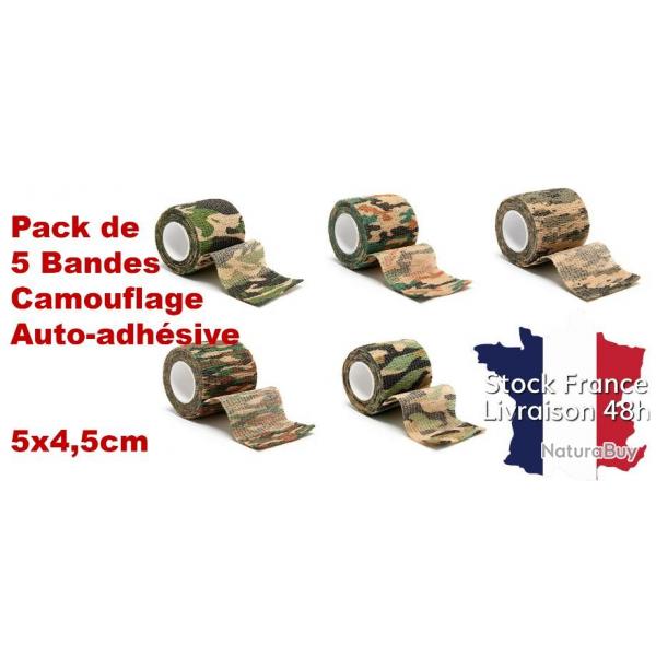 Pack de 5 bandes camouflage auto adhsive 5x4,5cm camouflage - Livraison rapide depuis la France