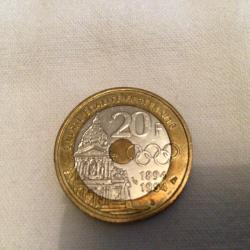 Pièce 20 francs pierre de Coubertin 1994