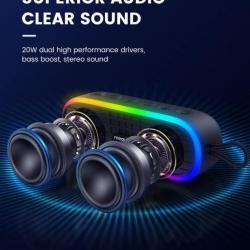 Enceinte Bluetooth Sans Fil 20W Portable Étanche IPX7 Basse Lecture 24H Stéréo 360° NOIR RGB