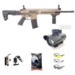 BF23 ! - Pack Airsoft - M4 Striker II Tan + Point Rouge + Batterie + Billes + Lunettes