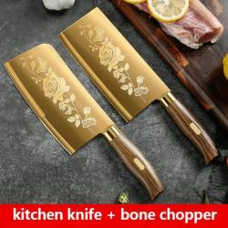 Couteaux de Chef Pro Cuisine Lame Inox Titane Or, Modele: 2pcs