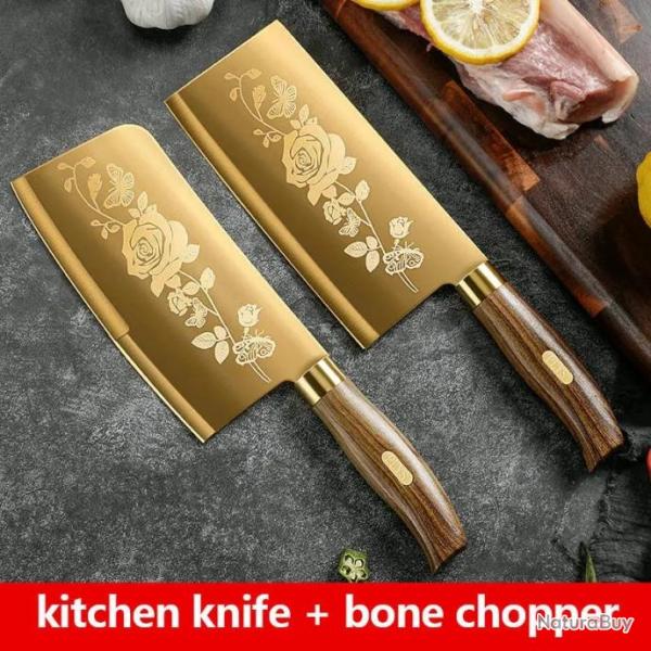 Couteaux de Chef Pro Cuisine Lame Inox Titane Or, Modele: 2pcs