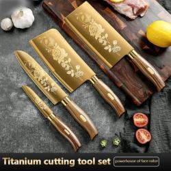 Couteaux de Chef Pro Cuisine Lame Inox Titane Or, Modele: 4pcs