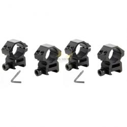 Lot 2 paires de colliers de montage medium en alliage d'aluminium rail 21mm et diamètre 25,4mm