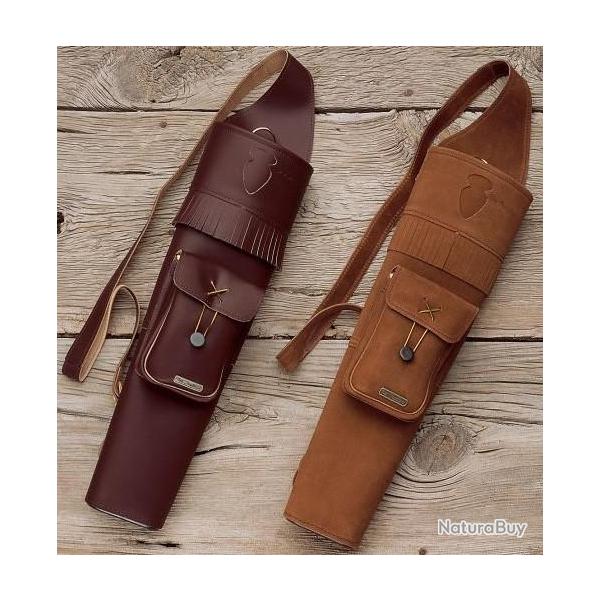 NEET - Carquois dorsal traditionnel Cuir T-BQ-3 MARRON DROITIER (RH)