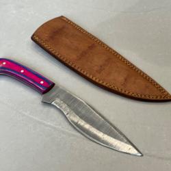 Couteau courbée forgé 30cm damas forgée fushia