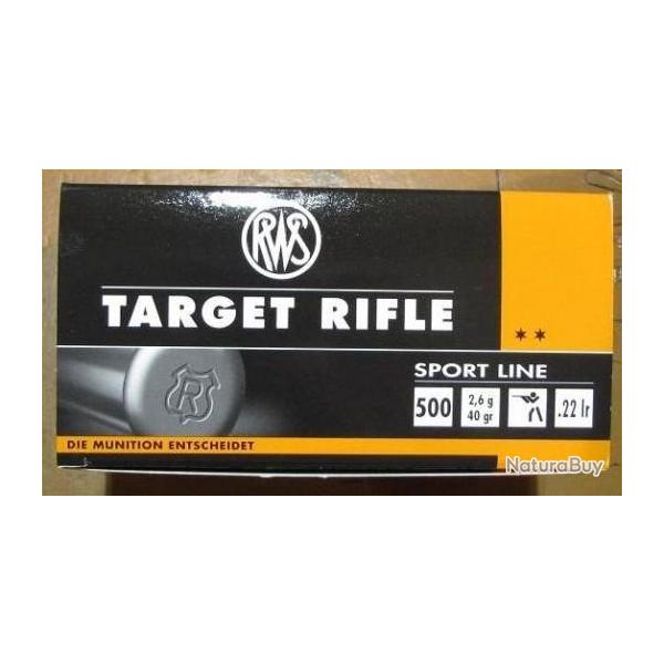 Lot de 500 cartouches RWS Target Rifle 22LR, 40 grains