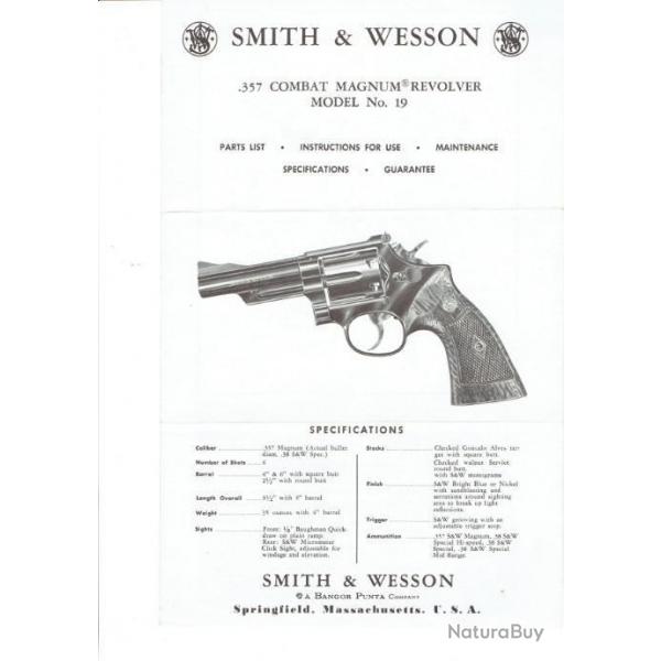 notice SMITH WESSON modle 19 (envoi par mail) - VENDU PAR JEPERCUTE (m1757)