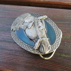 VINTAGE - Ancienne boucle de ceinture Argent BERGAMOT - Modéle  "The Arabian Horse" - Made in U.S.A.
