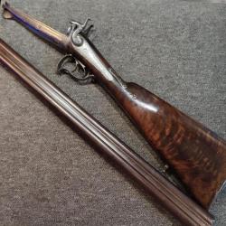 Fusil juxtaposé à broches calibre 16 fabrication liegoise canon damas bronzé marron vers 1850