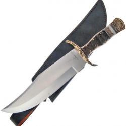 Couteau Poignard Frost Cutlery Bowie Stacked Stag Manche Os Cerfé Lame Acier Inox Etui Cuir FWT194