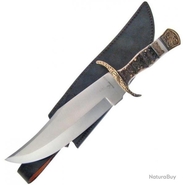 Couteau Poignard Frost Cutlery Bowie Stacked Stag Manche Os Cerf Lame Acier Inox Etui Cuir FWT194