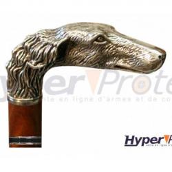 Canne Epée Chien Pommeau Bronze Argenté Lame Cruciforme