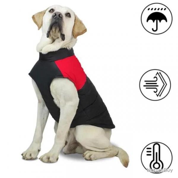 Chien Manteau Coupe Vent Impermable Manteau Chaud Hiver Rouge Noir Taille M