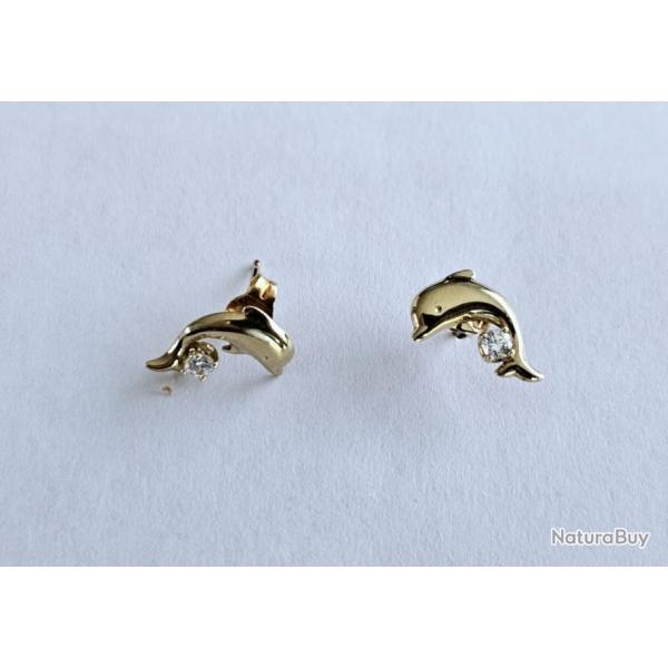 Boucles d'oreilles clip dauphin en or massif 18 carats