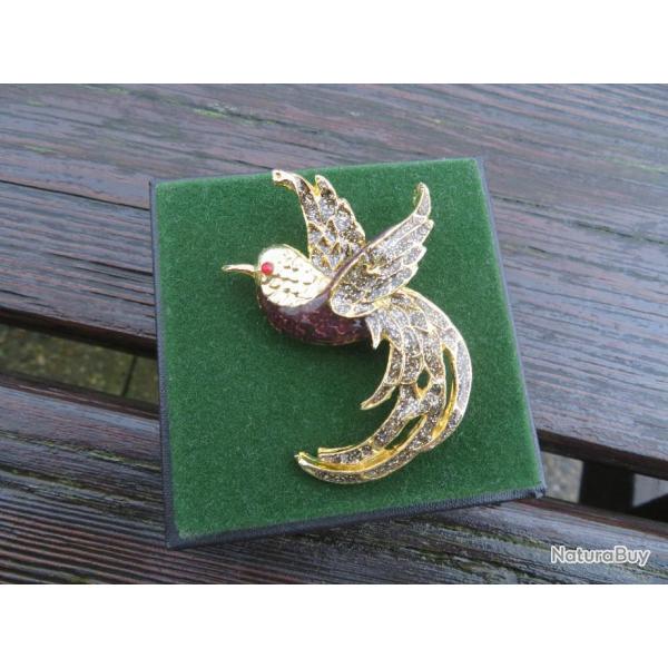VINTAGE - Ancienne broche en mtal dor a dcor d'oiseau - France (XX)