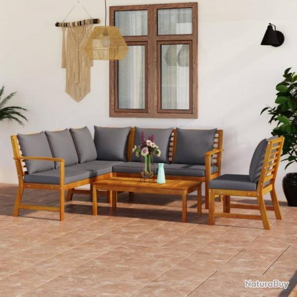 Salon de jardin 5 pcs avec coussin Bois d'acacia solide