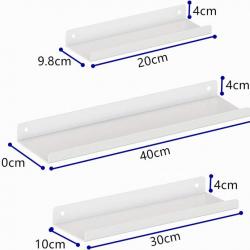 Lot de x3 Etagères Murales Flottantes en Métal 6 Vis et Vis Auto-adhésive Incluses BLANC