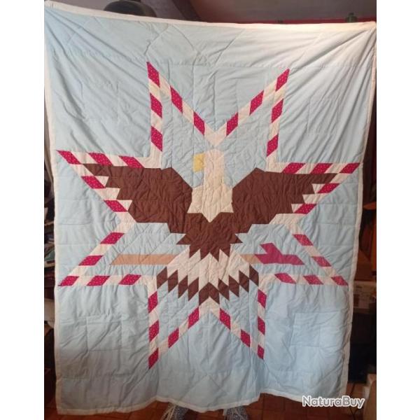 Authentique patchwork indien quilt  la main provenance USA motif aigle calumet.