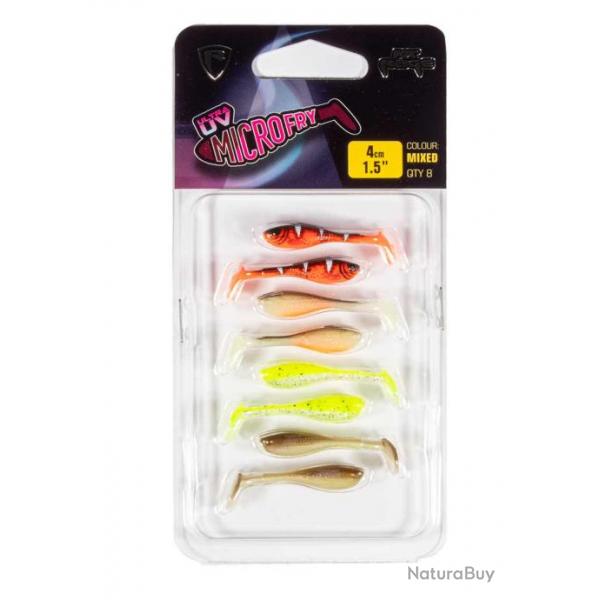 Leurre Souple Fox Rage Micro Fry 4cm UV Mixed Colour 4cm par 8 UV Red Wake, UV Hot Olive, UV Chartre