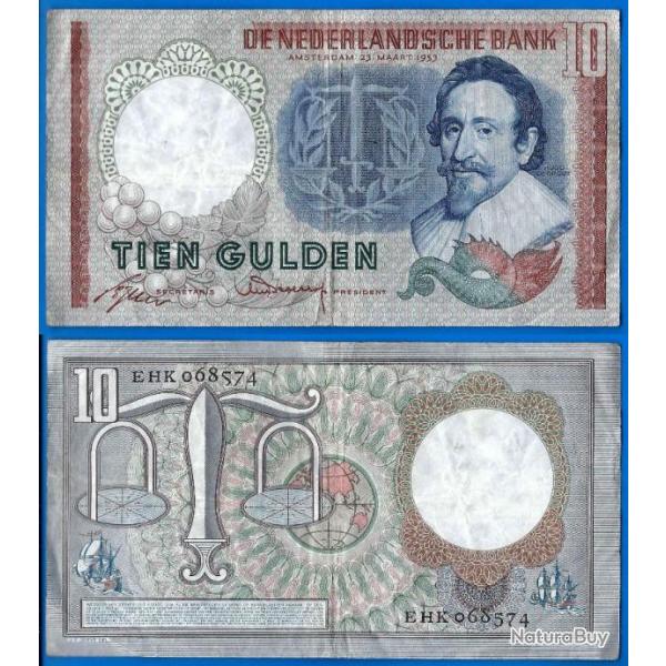 Pays Bas 10 Gulden 1953 Billet Guldens Netherlands