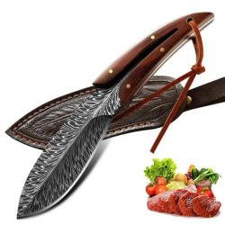 Couteau Chasse Camping Cuisine Etui Cuir, Modele: A