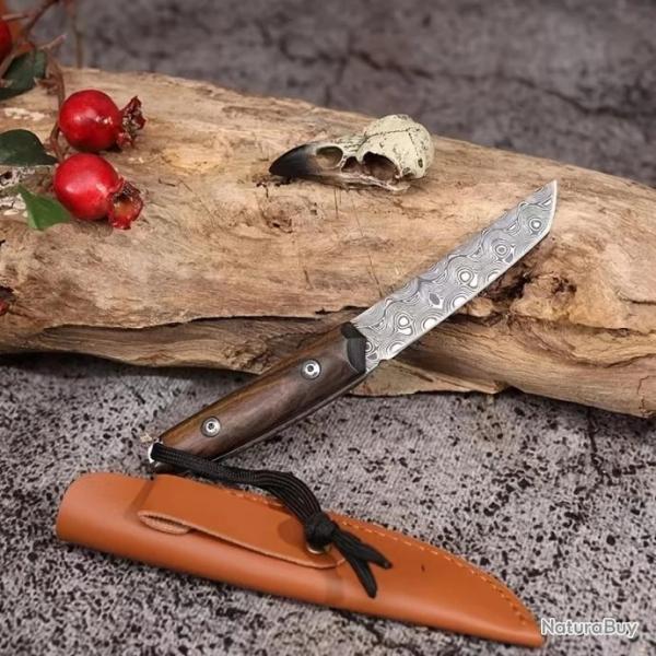Couteau Chasse Camping Cuisine Etui Cuir, Modele: C