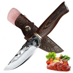 Couteau Chasse Camping Cuisine Etui Cuir, Modele: G