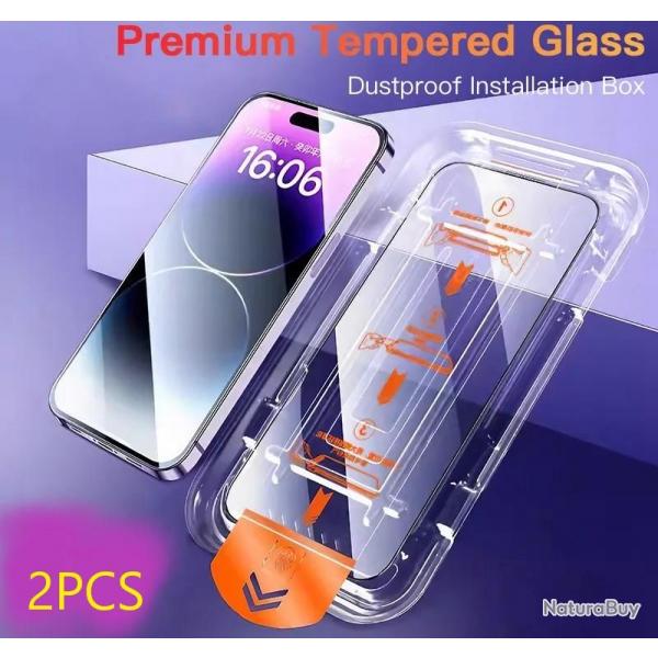 2 Ecran Protecteur Verre + Gabarit Pose pour iPhone, Smartphone: iPhone 15 Pro Max