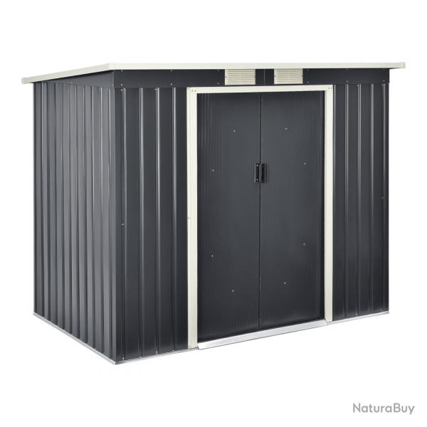 Abri de jardin toit en appentis 213 x 130 x 173 cm tôles en acier galvanisées gris foncé 03_0007175