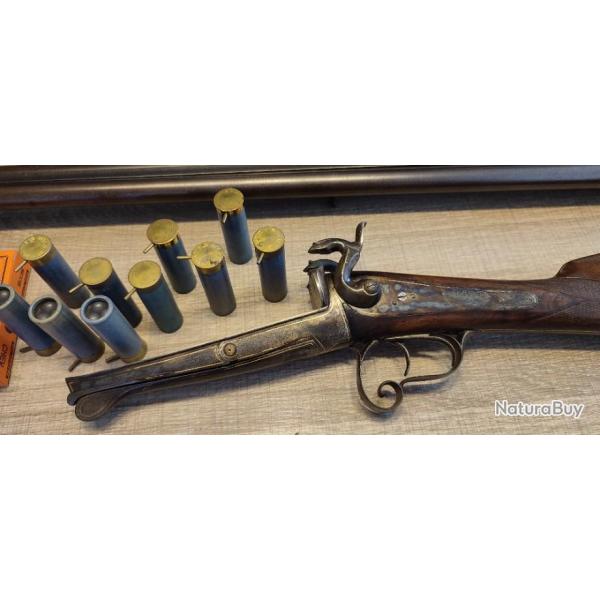 Magnifique fusil de luxe 16 broche jasp et fil en or fin L.LOEVEN PARIS canon damas + 10 cartouches