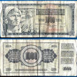 Yougoslavie 1000 Dinars 1981 Prefixe BT Billet Dinara Culture Moissonneuse