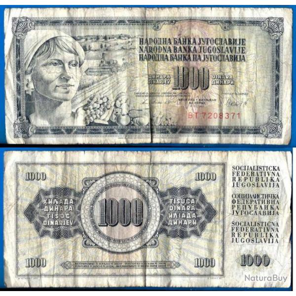 Yougoslavie 1000 Dinars 1981 Prefixe BT Billet Dinara Culture Moissonneuse