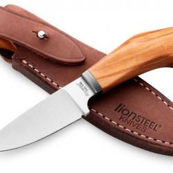 Couteau LionSteel Willy Olive Wood Lame Acier M390 Manche Bois d'Olivier Etui Cuir Italy LSTWL1UL -