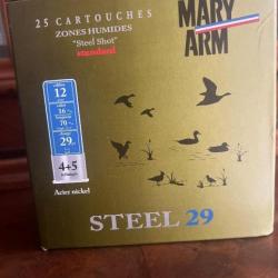 50 Cartouches Mary arme Steel 29 Calibre 12 Plomb 4 et 5 nickelé zone humide