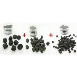 Lot de 3 pots de pellet de pêche Crabe 8mm - 14mm - 22mm