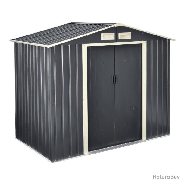 Abri de jardin 213 x 127 x 185 cm toit  pignon tles en acier galvanises gris fonc 03_0007172